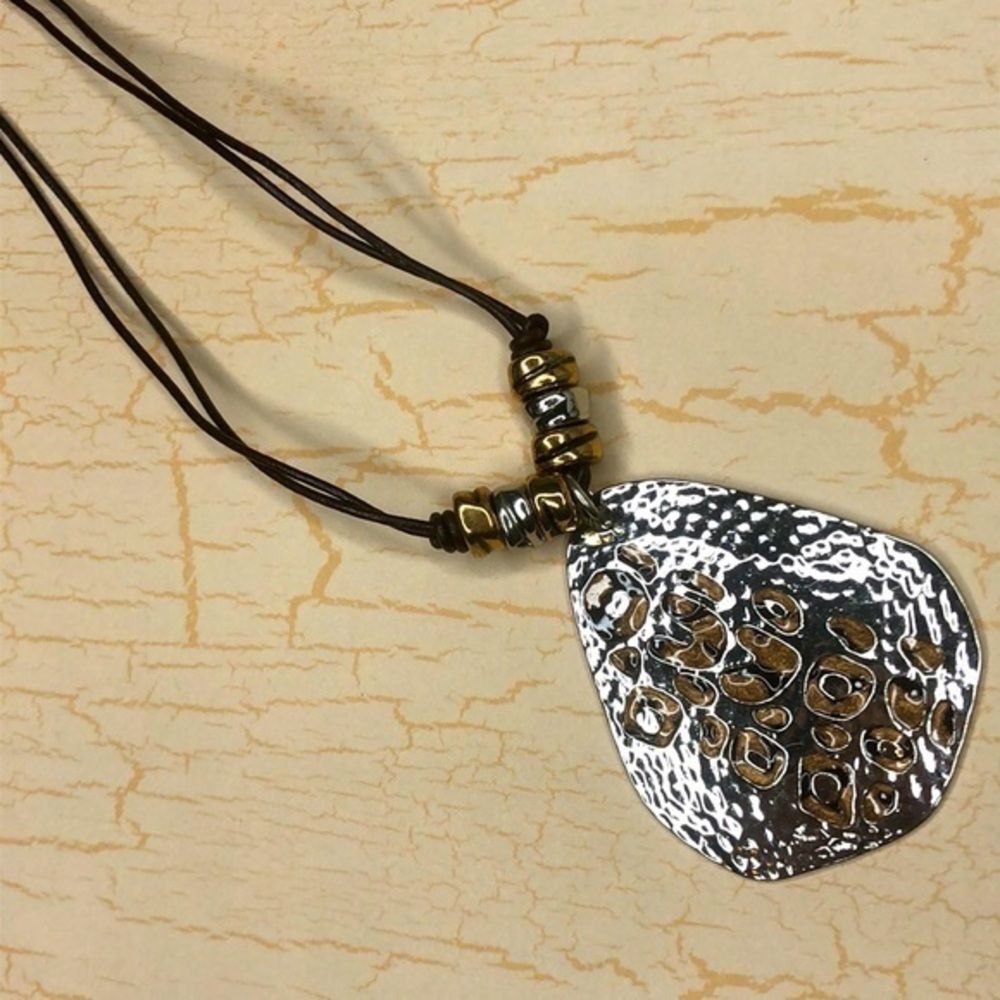 Chicos adjustable length necklace with leather chain